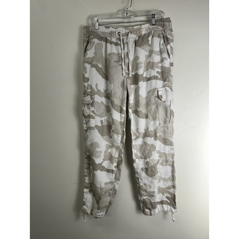 Sanctuary X By Anthropologie 100% Linen Cargo Camo Jogger Pants Size Xl